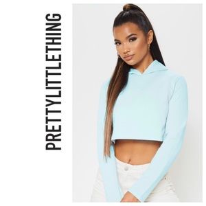 NWT Pretty Little Thing Baby Blue Crop Hoodie L